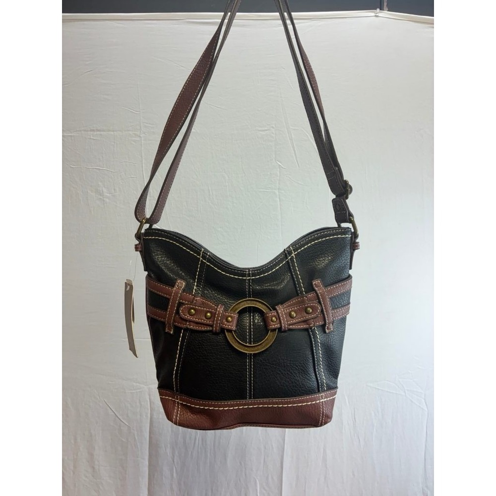 b.o.c. Leather Crossbody Bag Brown Black with Ring Detail